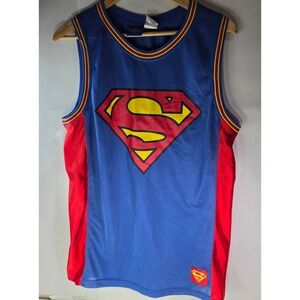 DC Comics Superman Basketball Jersey Large Blue Mesh Graphic Shirt No 1 L 42 44